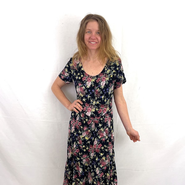 Vintage 80s 90s Floral Rayon Maxi Dress - Nostalgia