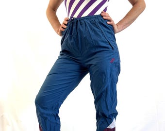 Vintage 1980s 80s NIKE Windbreaker Pants - Orange Tag USA Made Blue Nylon Pants Size Small