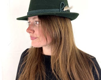 Vintage German Oktoberfest Felt Costume Bavarian Felted Wool Green Fedora Hat