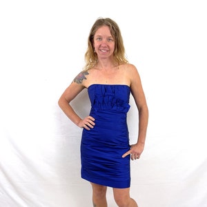 Vintage 1980s 90s Blue Ruched Sexy Jessica McClintock Party Mini Dress