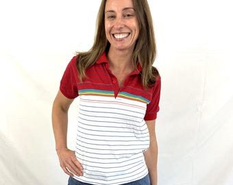 Vintage 80s 1980s Cut Loose Striped Polo Tee Shirt Tshirt