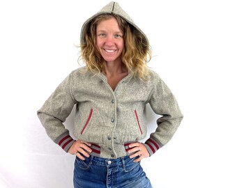 Vintage Wool Letterman Varsity Hood Hooded Jacket Coat - Women's size