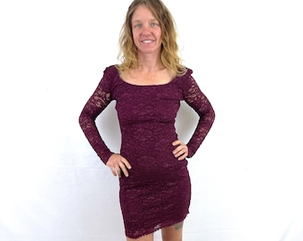 Vintage 80s 90s Maroon Lace Mini Fitted Party Dress - Concepts