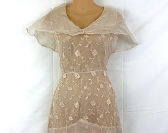Vintage 1930s 1930s Floral Embroidered Flower RARE Semi Sheer Dress