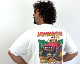 Vintage 90s 1990s Big Johnson Mudding Tires Four Wheeling Mud Tee Shirt Tshirt