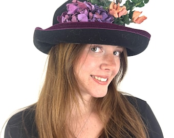 Vintage 1980s 90s Wool Floral Blossom Designer Grunge Hat - Casual Corner