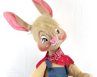 Vintage 1970s 70s 1976 Annalee Doll Mobiltee - Farmer Bunny Rabbit