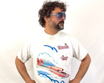 Vintage 1990s 90s 1992  Winston Eagle Hydroplane White Tee Shirt Tshirt