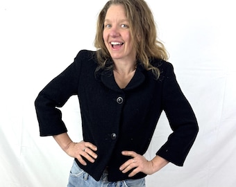 Vintage 1990s 90s Barneys New York Black Wool Jacket - Made in
