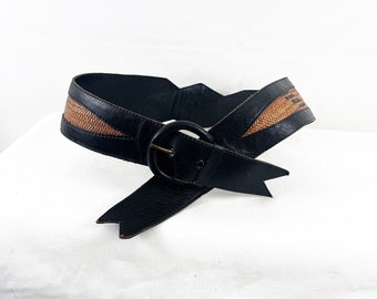 Vintage Leather Wide Woven Straw Belt