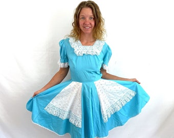 Vintage Square Dancing Blue Lace Full Circle Dress
