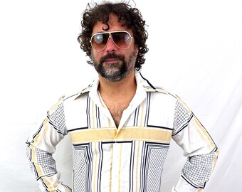 Vintage 1970s 70s Joe Namath Arrow Geometric Button Up Shirt