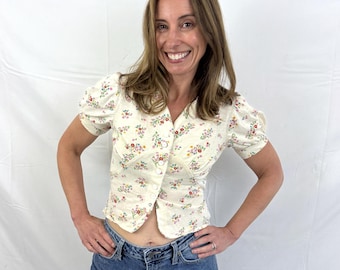 Vintage 1970s 70s Cute Floral Cropped Summer Top
