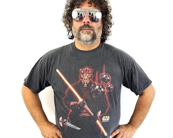 Vintage 90s 1990s Darth Maul Star Wars Episode I Oversized Tee Shirt Tshirt - Jedi Do not Concern Me