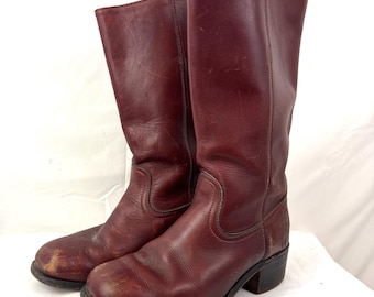 Stivali vintage Frye in pelle marrone con tacco a spillo, realizzati negli Stati Uniti - Taglia 10 EE