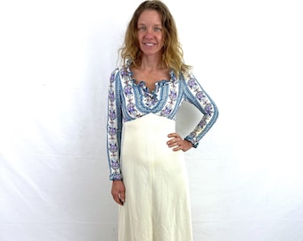 Vintage 1970s 70s Summer Floral Hippie Festival Polyester Maxi Dress - by Patricia Fair