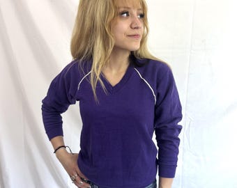 Vintage 80s 1980s Sporty Purple Soft Sweatshirt