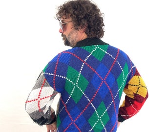 Vintage 1980s 80s Fun Argyle Sweater - Justin Scott