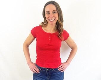 Vintage Red 80s Brass Plum Nordstrom Fitted Cropped Top