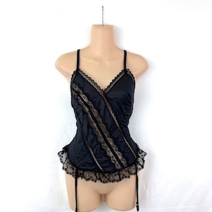 Vintage 1980s 80s Lace Black Sexy Sweet Teddy Lingerie Top - Nan Flower