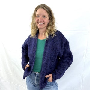 Vintage 90er 1990er Mohair Strickjacke Lila - D.D. Sloane