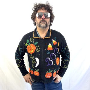 Ultimate Vintage 1990s 90s Knit Halloween Pumpkin Jack-o-lantern