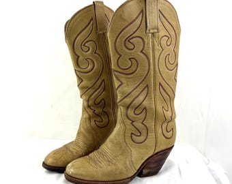 Vintage Western Leather Stacked Heel Boots