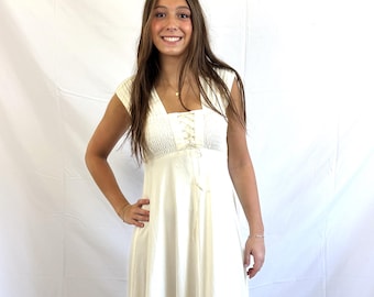 1970s Lorie Deb Pure White Prairie Maxi Vintage Wedding Dress