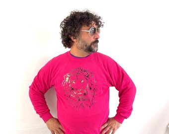 Vintage 80s Awesome Pink Lion Sweatshirt - Jewel Eyes