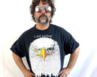 Eagle Graphic T-shirt - I AM Smiling! Alaska Souvenir, 2000s Y2K