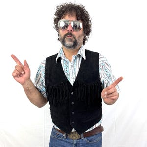 Vintage 90s Y2K Black Suede Fringe Boho Leather Vest - Minnetonka