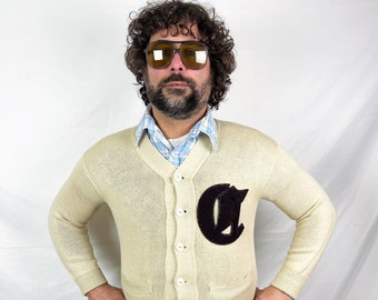 Varsity Letterman Sweater Men's Navy Acrylic Cardigan 50's Style Costume Sweater Varsity Letterman Sweater Men's Navy Acrylic Cardigan 50's Style Costume Sweater