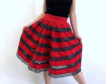 Vintage 1950s 50s Black Lace Red WOW Skirt