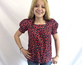 CUTE Vintage 1970s 80s Handmade Mouse Mice Print Novelty Top Blouse