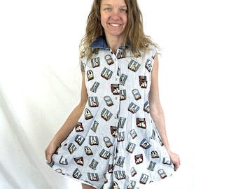 Fun Vintage 1990s 90s Cute Cat Kitten Button Up Oversized Shirt - Quizz Again