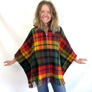 ジャケット・アウター Vintage 60's Wool Hooded Poncho Cape Vtg 60s 70s Ladies Wool Hooded Poncho Zip Up Coat Womens L
