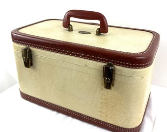 Vintage 1940s 40s Seattle Strat-o-way Luxury Luggage Train Case Suitcase