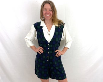 Vintage 90s 1990s Grunge Plaid Romper - D.B.Y.