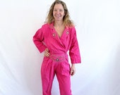 Vintage 1980s 80s Studded Pink Bedazzled Batwing Jumpsuit Romper -Rio Inc.
