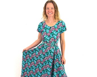 Vintage 1980s Floral Summer Picnic Frock Dress - Preview International