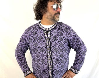 Vintage 1990s 90s LL Bean Purple Winter Cotton Cardigan Sweater