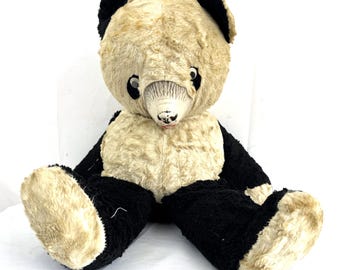 Vintage 22" Rubber Face Panda Bear 50s 1950s Plush Stuffed Animal Doll Toy