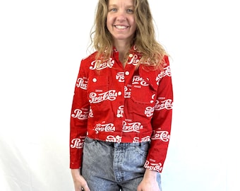 Vintage 1970er 70er Jahre RARE Pepsi Cola Rot All Over Cotton Werbejacke