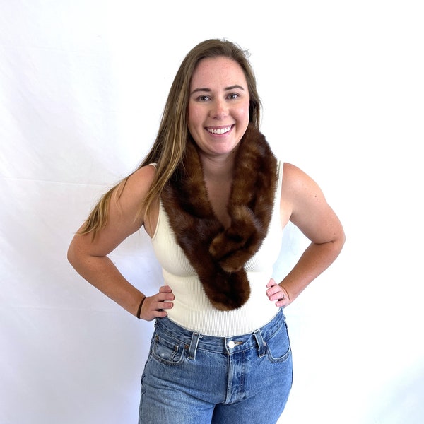 Vintage 1950s 50s Real Fur Animal Fox Mink Collar Stole Pelt - Bruno Furs