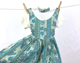 Vintage Girl's 1950s 50s Floral Cotton Party Dress - Alyssa Original