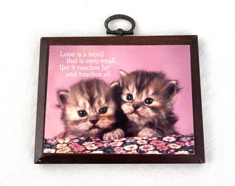 Vintage Mini Kitty Cat Wooden Plaque Picture