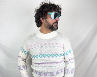 Vintage 1980s 80s Rainbow Pastel Knit Sweater