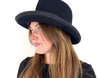 Vintage 1960s 60s Black Felt Knox New York Superfine Derby Fedora Hat - Size 7 3/8