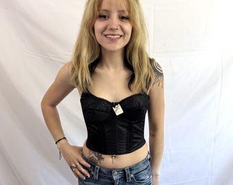 Vintage 1980s 80s Black Strapless Lingerie Bustier Bra Top Corset  - Angel, NWT