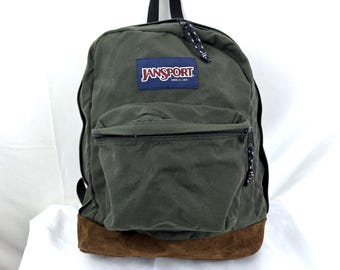 Vintage 1990s 90s Green Jansport Suede Bottom Backpack - Made in the USA